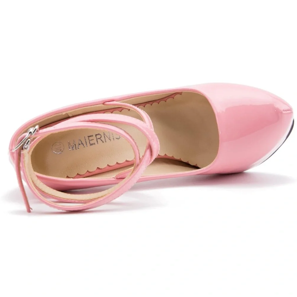 Pink Patent Cross-Strap Platform Heels - Picture 7 of 16